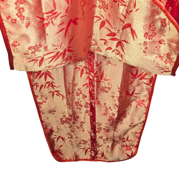 Red Floral Brocade Cheongsam Qipao Dress XL Chinese Traditional Satin Side Slits - Picture 8 of 13
